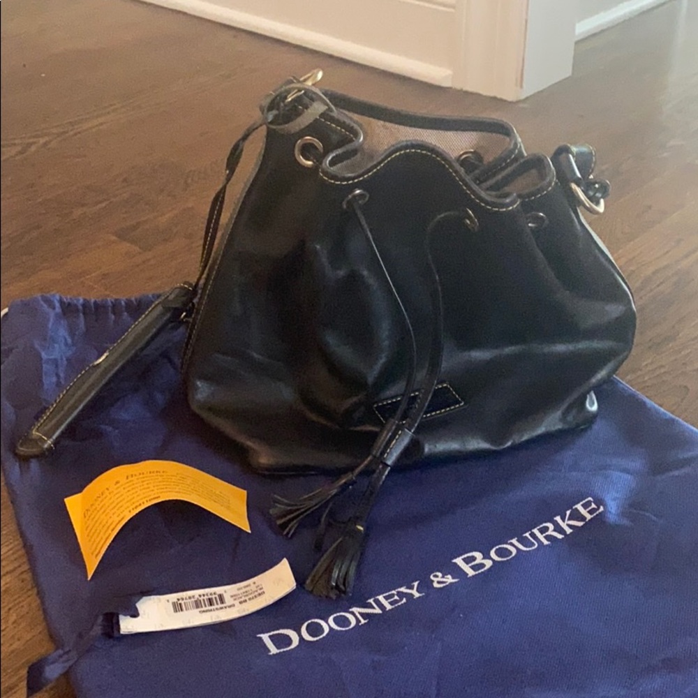 Dooney & Burke Black Leather Drawstring Handbag